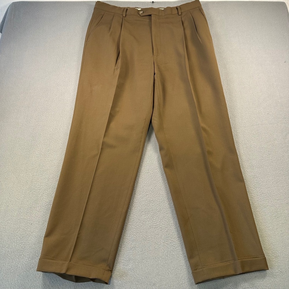 Hart Schaffner Marx Gold Brown Pleated Cuffed Dress Pants Mens 36x30 Trousers